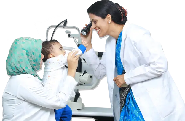 Doctor examining patient's eye from Abate eye clinic in kerala